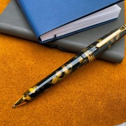 Tibaldi Bononia Ballpoint Pen, Black & Gold, 18K Gold Plated Trim