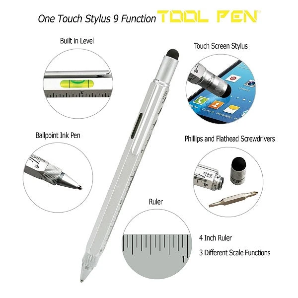 Monteverde 9 In 1 One Touch Tool Ballpoint Pen & Stylus, Silver - Image 2