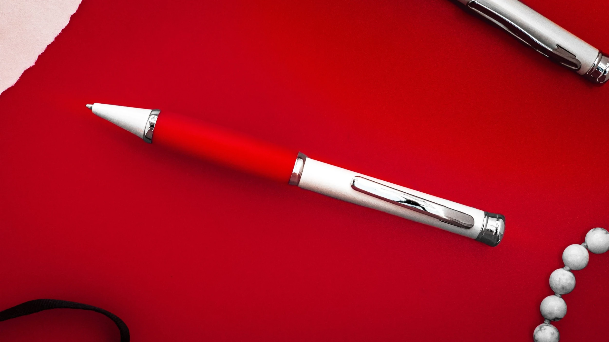 Pen Savings Executive Metal Ballpoint Pen, Pearl White & Red - Image 2